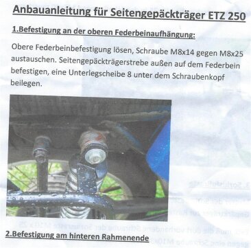 Zwarte Zijbagagedrager Rechts – Originele Pasvorm Voor MZ ETZ250 Koffers
