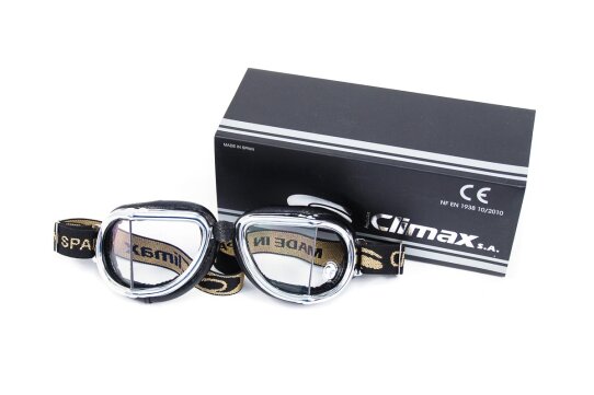 Motorradbrille CLIMAX 501 - Chrom/Schwarz