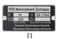 Typenschild für MZ ES 175/2 mit Schlagzahlen und Kerbnägeln