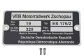 Typenschild f&uuml;r MZ ES 175/2 mit Schlagzahlen und Kerbn&auml;geln