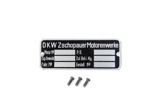 Typenschild für DKW - Zschopauer Motorenwerke mit Kerbnägeln