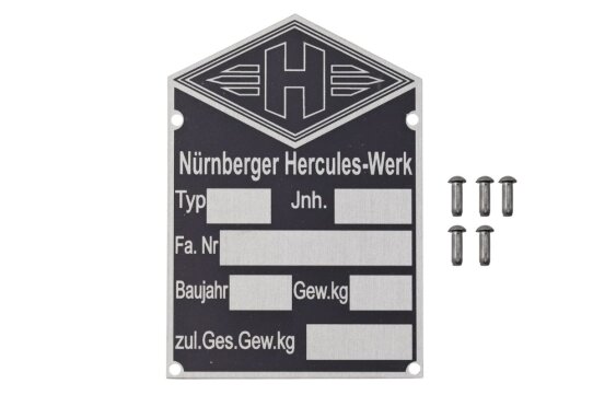 Typenschild für HERCULES mit Kerbnägeln - hochkant