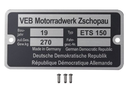 Typenschild für MZ ETS 150 mit Kerbnägeln