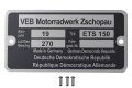 Typenschild für MZ ETS 150 mit Kerbnägeln
