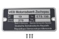 Typenschild für MZ ETS 150 mit Kerbnägeln