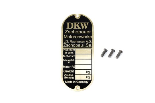 Typenschild für DKW - Zschopauer Motorenwerke - gold...