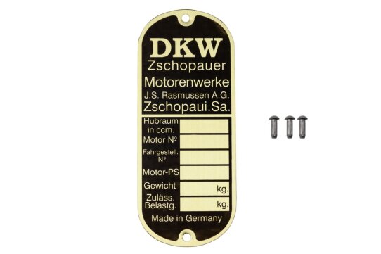 Typenschild lang für DKW - Zschopauer Motorenwerke -...