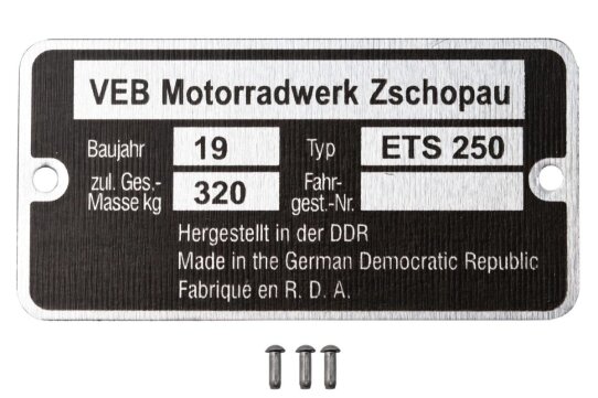 Typenschild für MZ ETS 250 mit Kerbnägeln