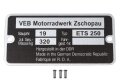 Typenschild für MZ ETS 250 mit Kerbnägeln