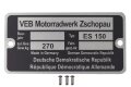 Typenschild für MZ ES 150 mit Kerbnägeln