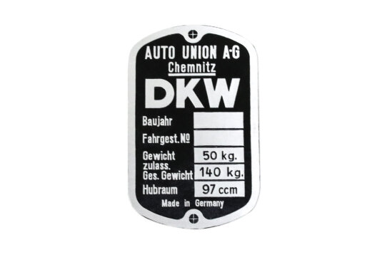 Typenschild für DKW RT 100