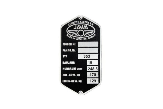 Typenschild für JAWA - Typ 353