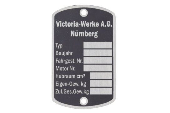 Typenschild für VICTORIA Motorrad