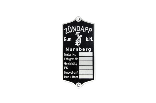 Typenschild für Zündapp DB 200, 201, 202, 203
