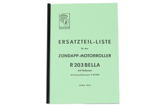 Ersatzteil-Liste, Ersatzteilkatalog für Zündapp BELLA R203