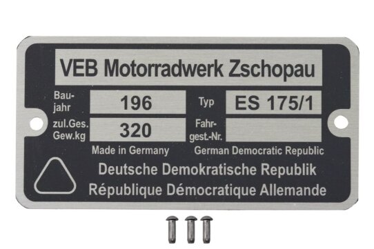 Typenschild für MZ ES 175/1 mit Kerbnägeln