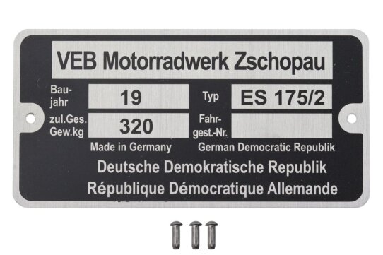 Typenschild für MZ ES 175/2 mit Kerbnägeln