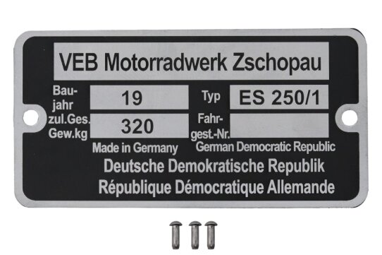 Typenschild für MZ ES 250/1 mit Kerbnägeln