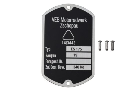 Typenschild für MZ ES 175 mit Kerbnägeln