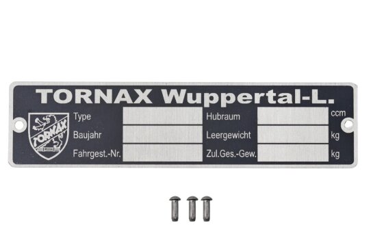 Typenschild für TORNAX - mit Kerbnägeln