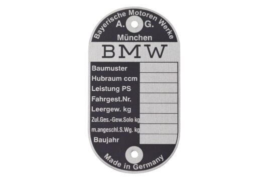 Typenschild für BMW R51/2, R51/3, R67, R67/2, R67/3, R68 - blanko