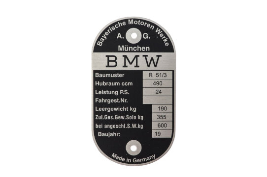 Typenschild für BMW R51/3